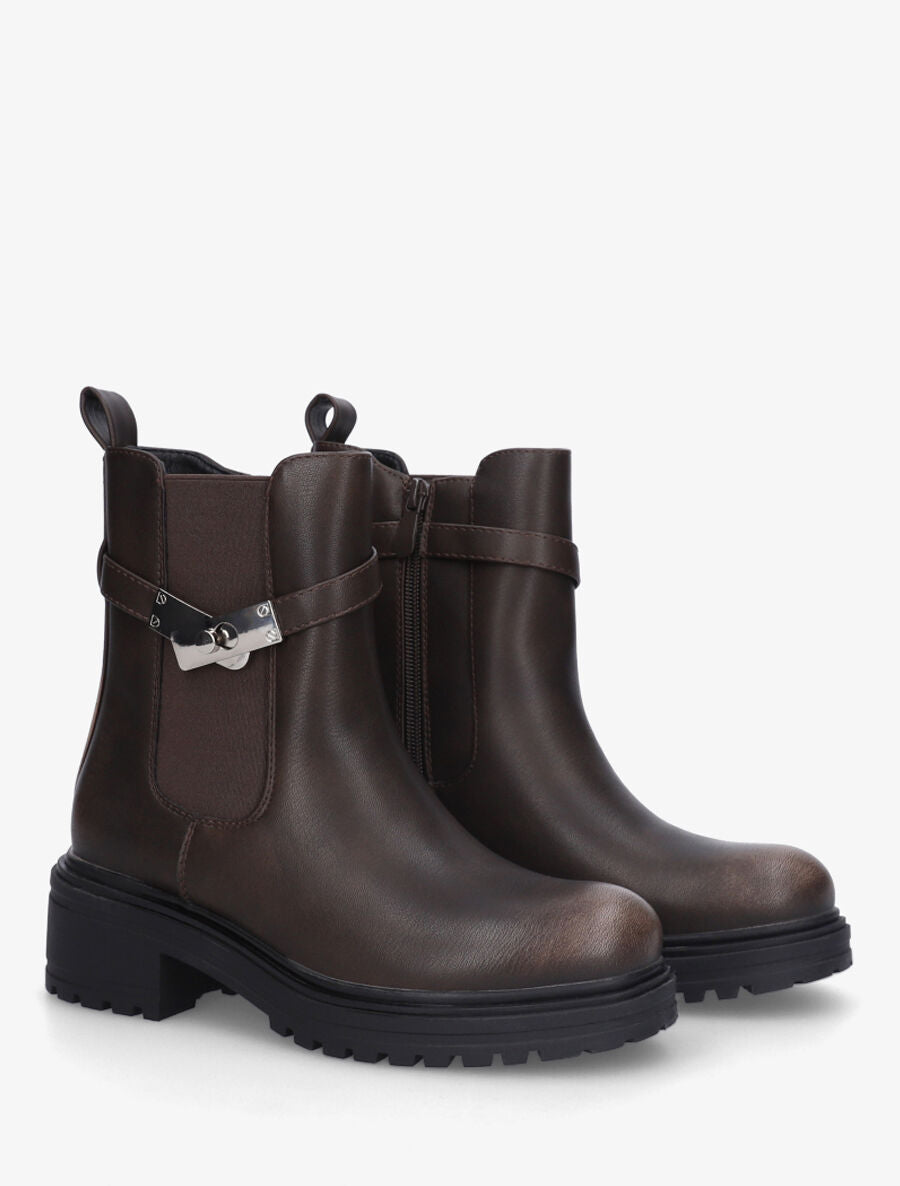 Bottines élastiquées à empiècement métal - Marron - 4