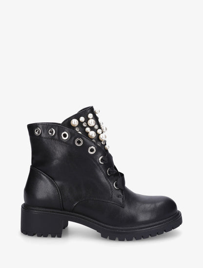 Bottines en simili à perles et strass - Noir - 1