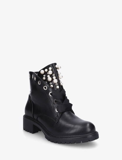 Bottines en simili à perles et strass - Noir - 2