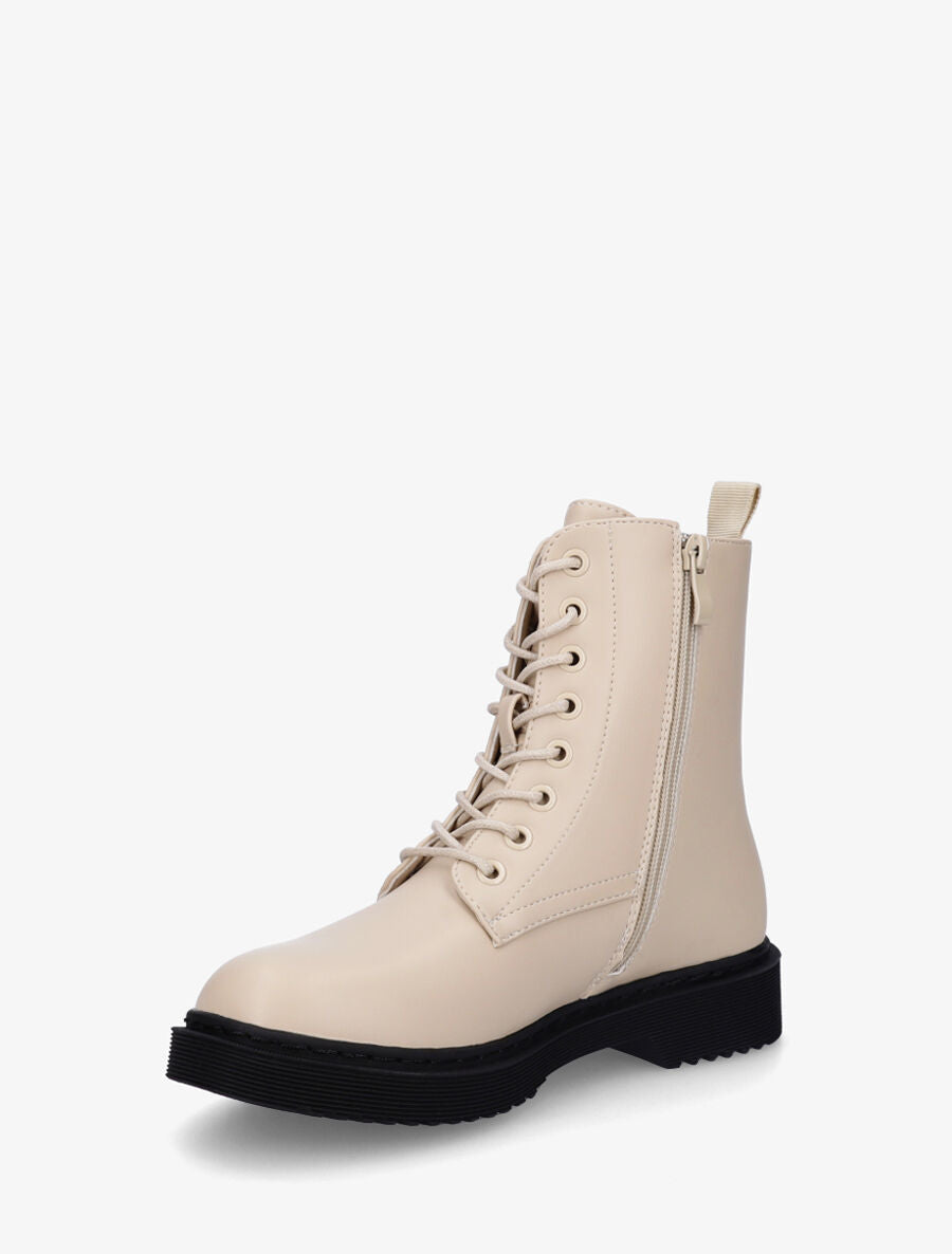 Bottines montantes en simili à lacets - Beige - 3
