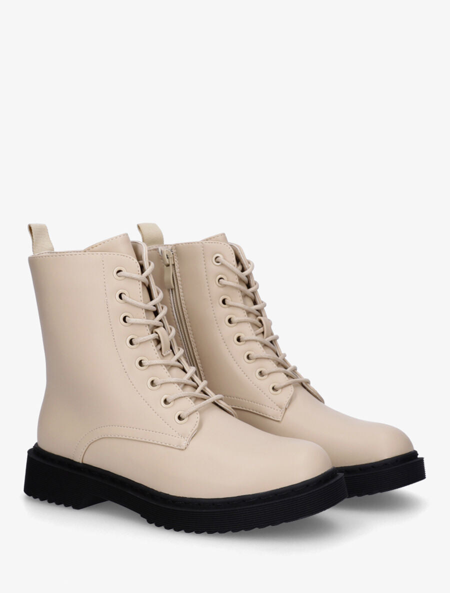Bottines montantes en simili à lacets - Beige - 4