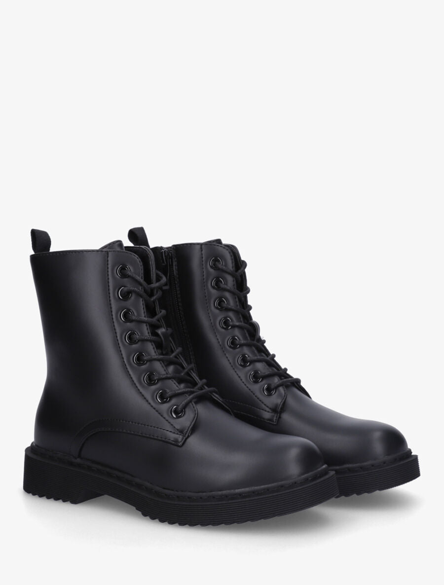 Bottines montantes en simili à lacets - Noir - 4