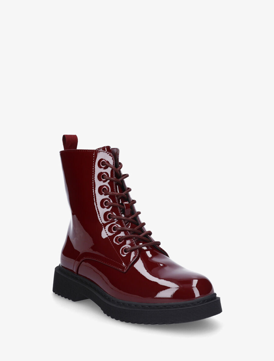 Bottines montantes vernies à lacets - Bordeaux - 2