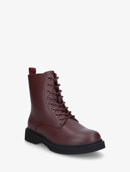 Bottines montantes en simili à lacets - Bordeaux - 2