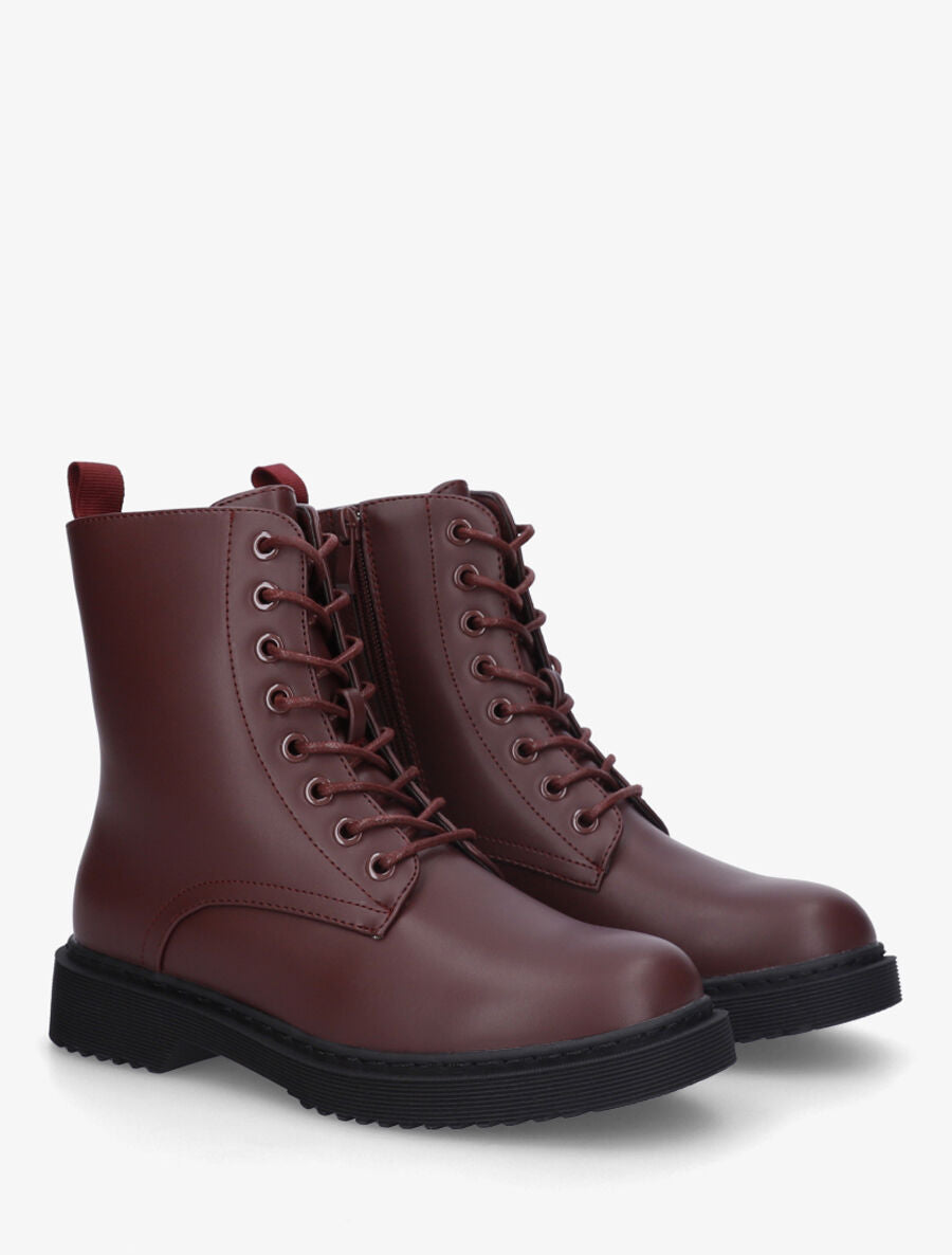 Bottines montantes en simili à lacets - Bordeaux - 4