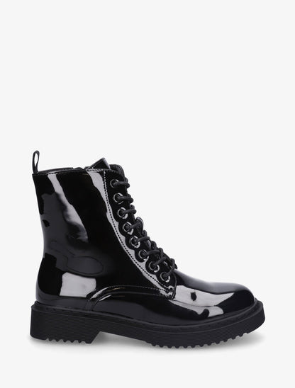 Bottines montantes vernies à lacets - Noir - 1