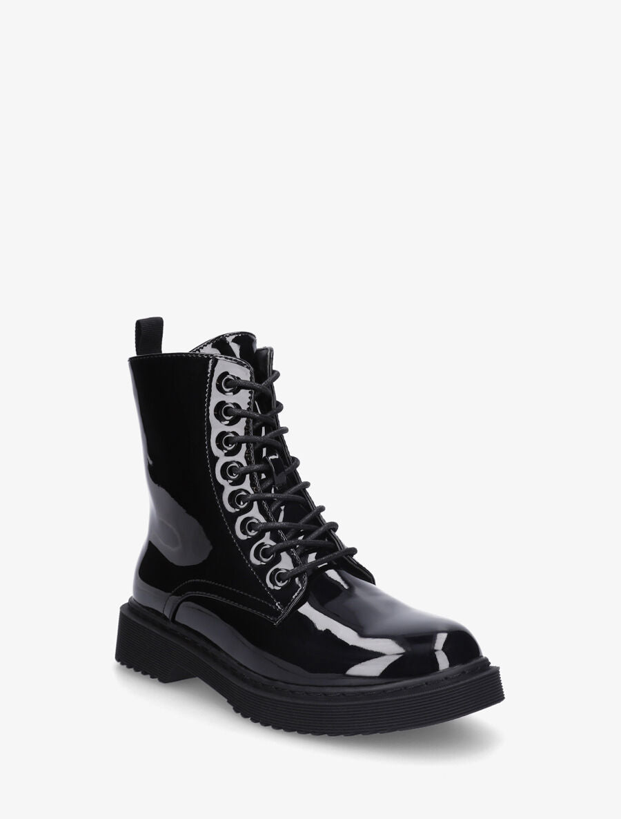 Bottines montantes vernies à lacets - Noir - 2