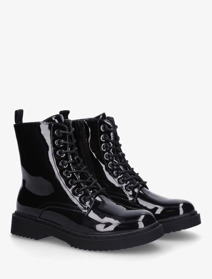 Bottines montantes vernies à lacets - Noir - 4