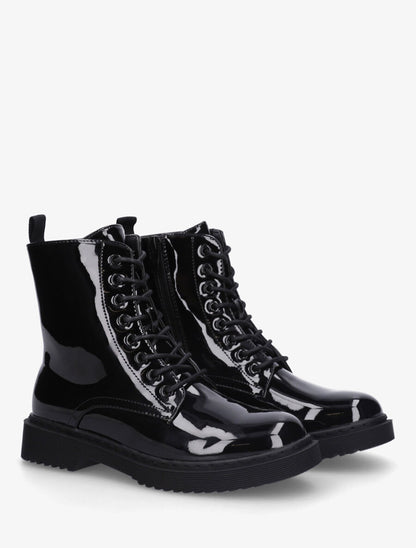 Bottines montantes vernies à lacets - Noir - 4