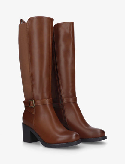 Bottes unies élastiquées à talon - Camel - 4