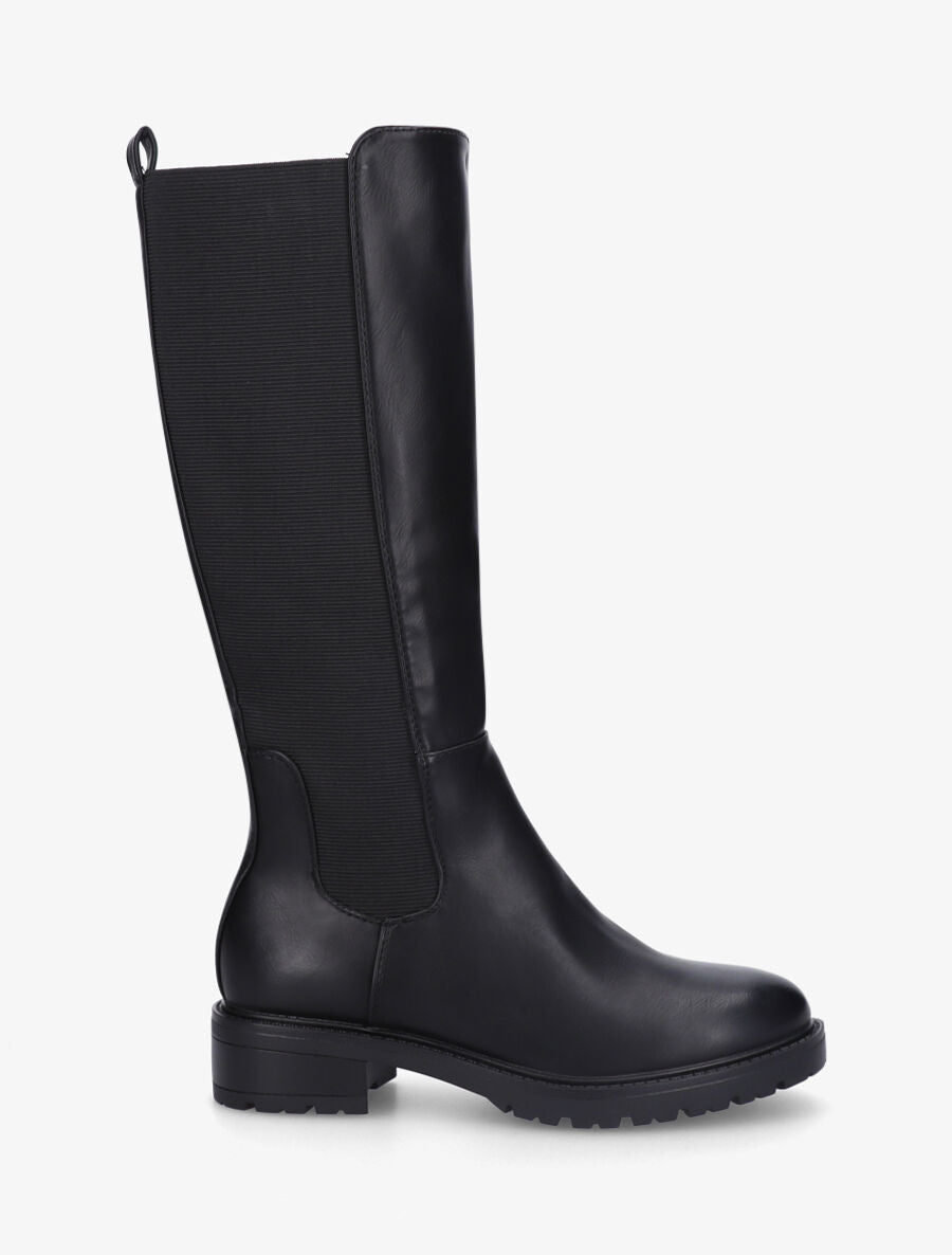 Bottes unies élastiquées à talon et semelle crantés - Noir - 1