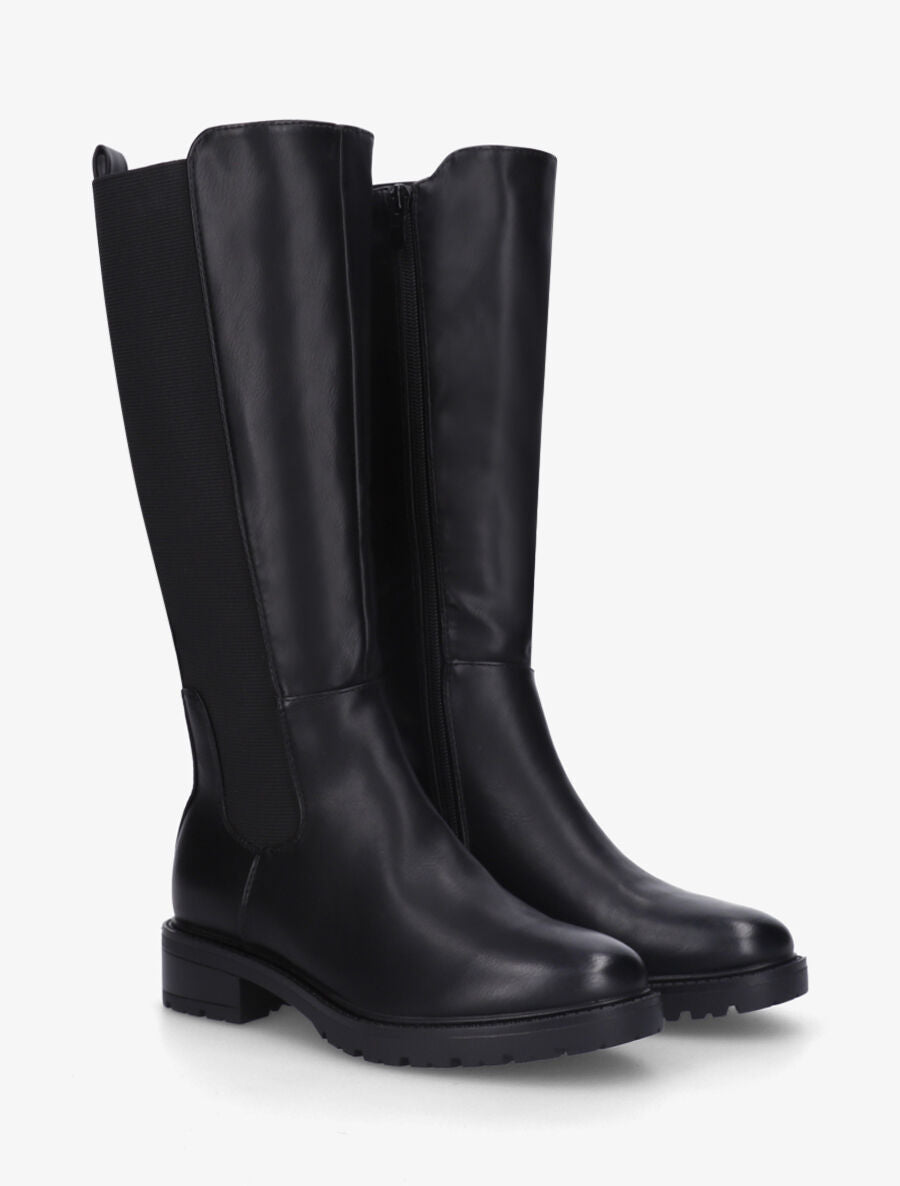 Bottes unies élastiquées à talon et semelle crantés - Noir - 4