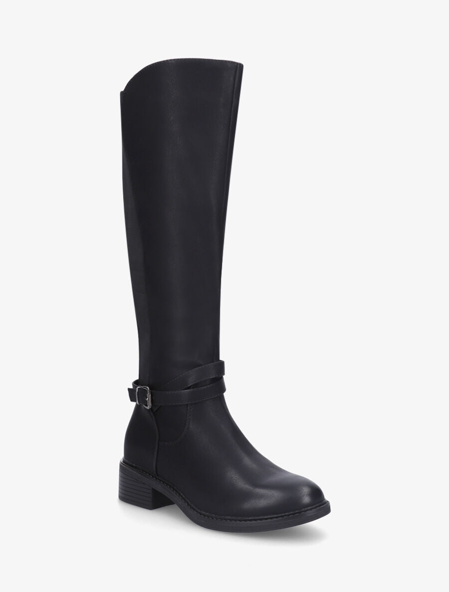 Bottes unies élastiquées à empiècement métal au talon - Noir - 2
