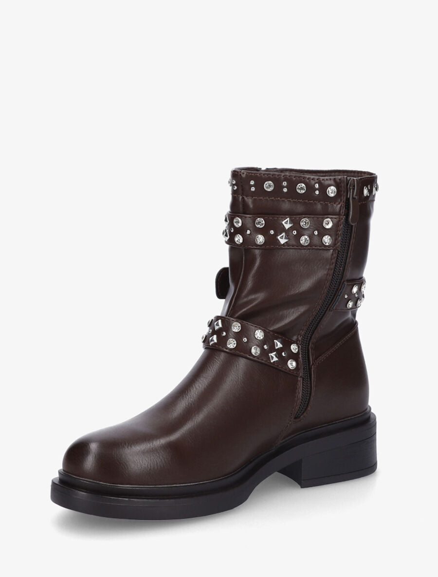 Bottines strassées et cloutées en simili - Chocolat - 3
