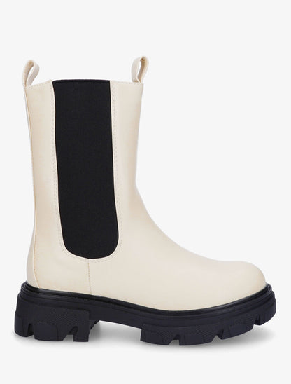 Bottines montantes élastiquées en simili - Beige - 1