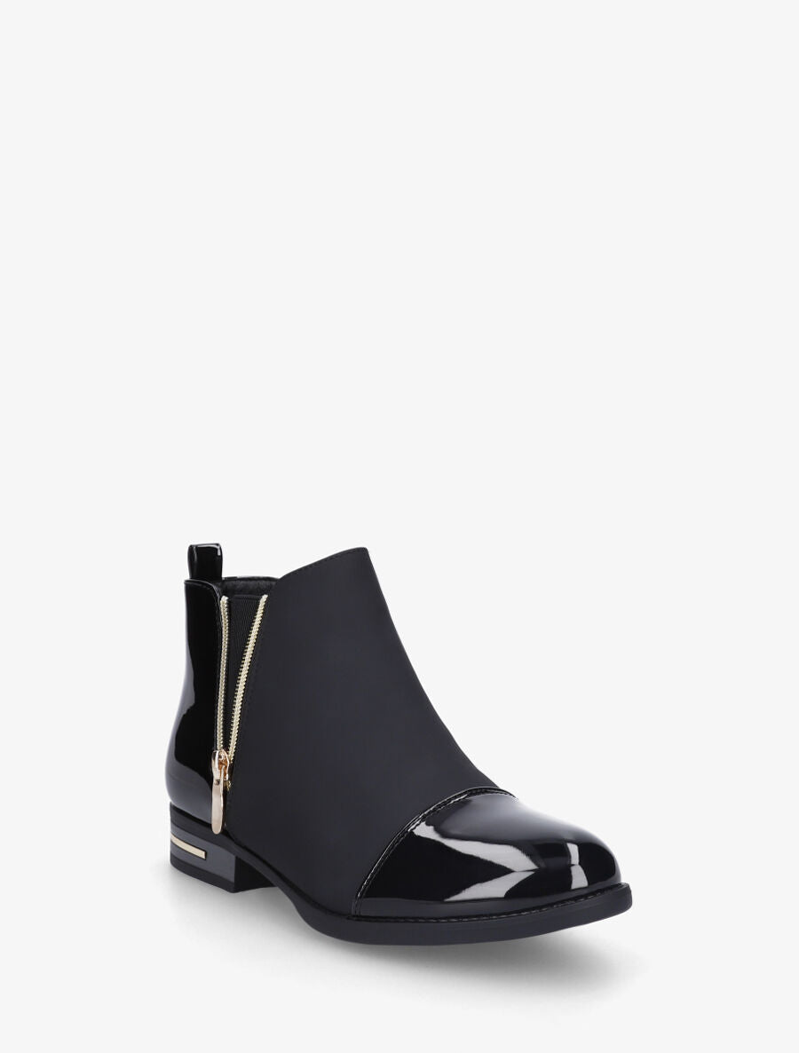 Bottines bi-matière à zip décoratif - Noir - 2