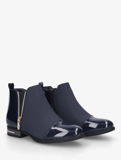Bottines bi-matière à zip décoratif - Marine - 4