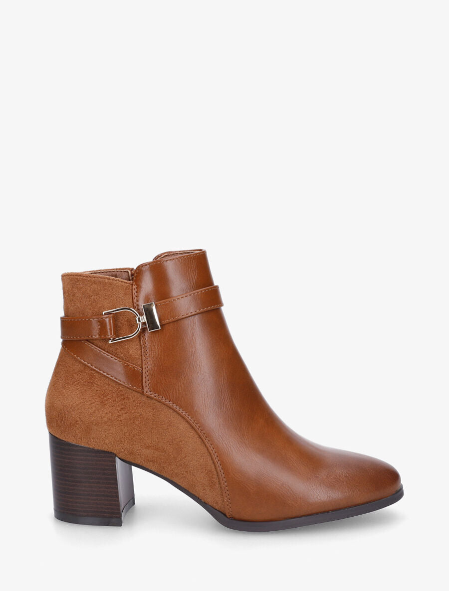 Bottines à talon en simili et suédine - Camel - 1