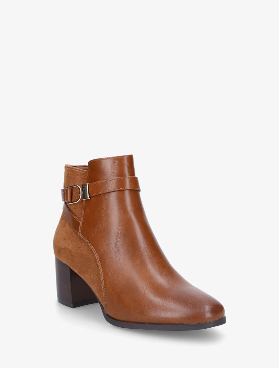 Bottines à talon en simili et suédine - Camel - 2