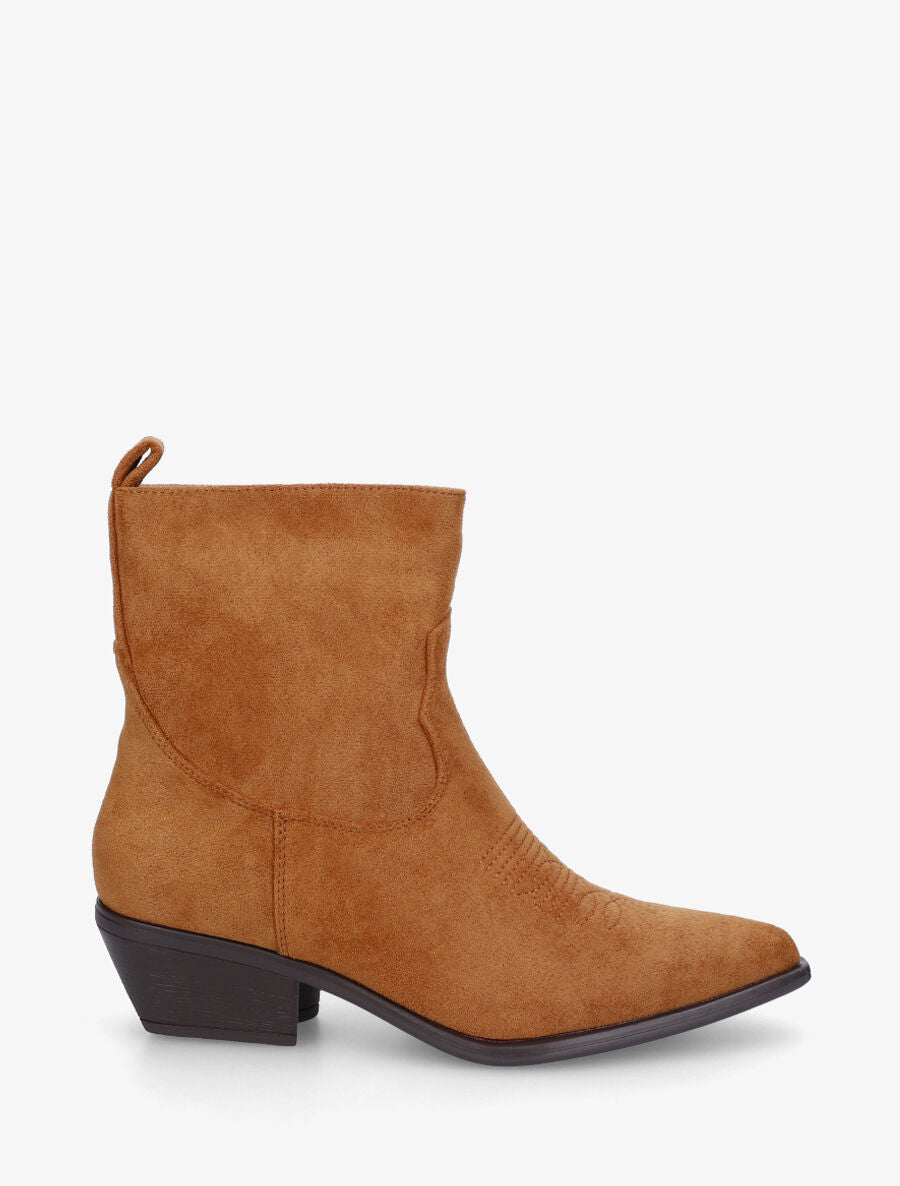 Bottines en suédine style santiags - Camel - 1