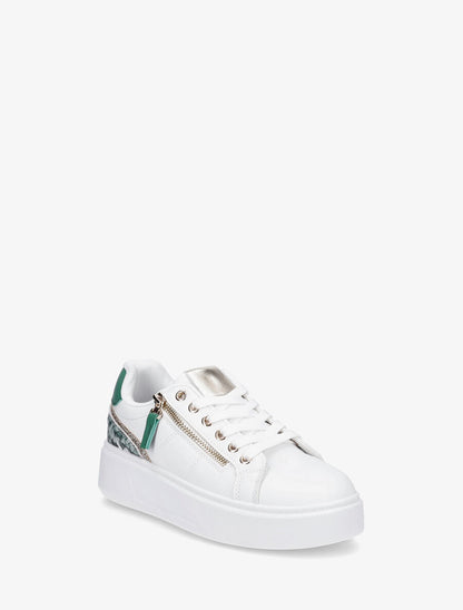 Sneakers unis à zip et bandes pailletées - Vert - 2