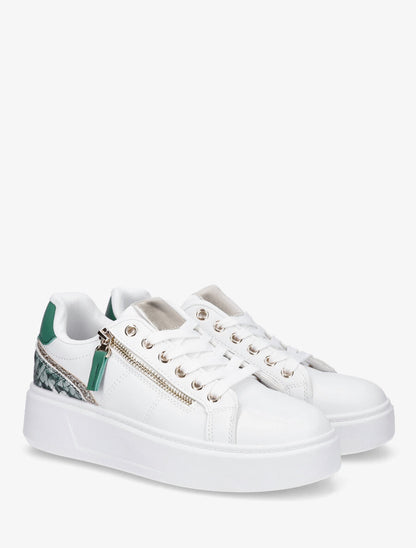 Sneakers unis à zip et bandes pailletées - Vert - 4