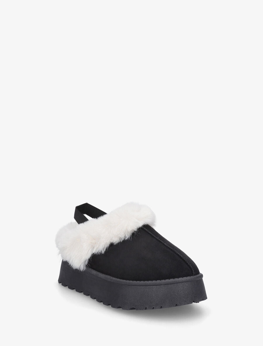 Low boots fourrées à tour de cheville élastiquée - Noir - 2