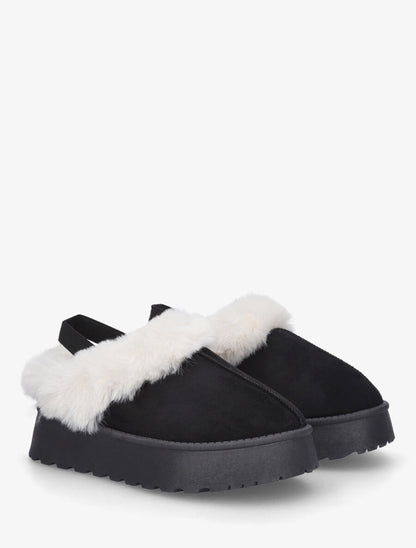 Low boots fourrées à tour de cheville élastiquée - Noir - 4