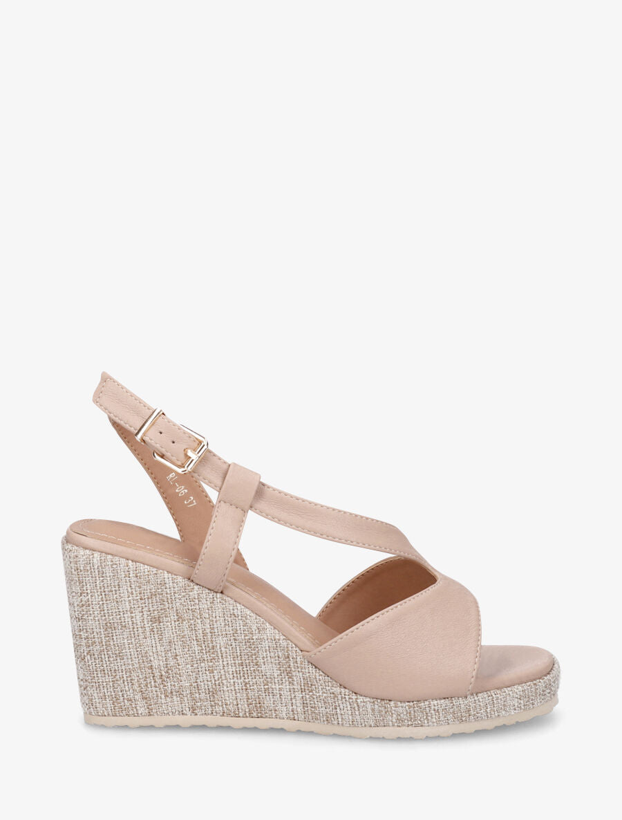 Sandales compensées en simili côté ouvert - Taupe - 5