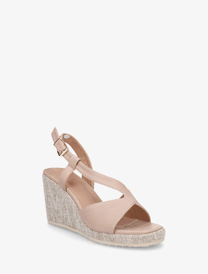 Sandales compensées en simili côté ouvert - Taupe - 2