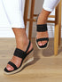 Sandales compensées à lanière ajourée - Noir - 1