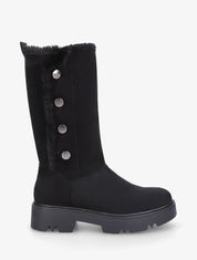 Bottines montantes fourrées et boutonnées - Noir - 1