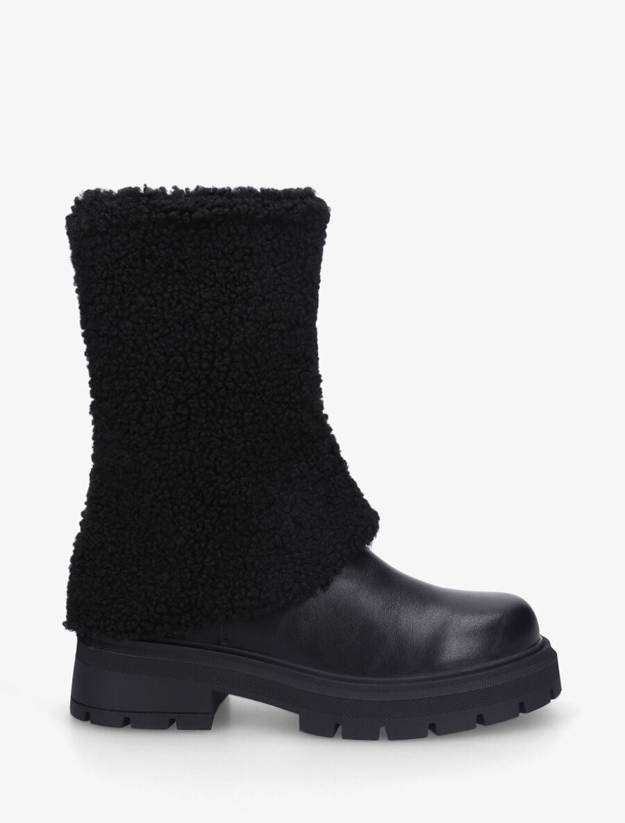 Bottines à revers laine effet bouclé - Noir - 1