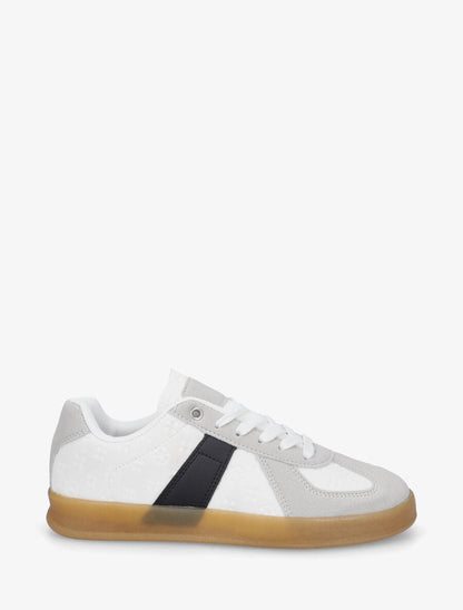 Sneakers effet nubuck à motif géométrique - Blanc - 1