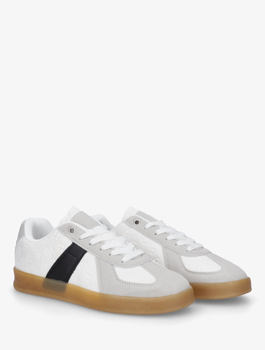 Sneakers effet nubuck à motif géométrique - Blanc - 4