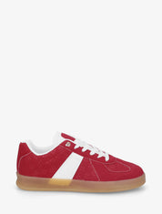 Sneakers effet nubuck à motif géométrique - Rouge - 5
