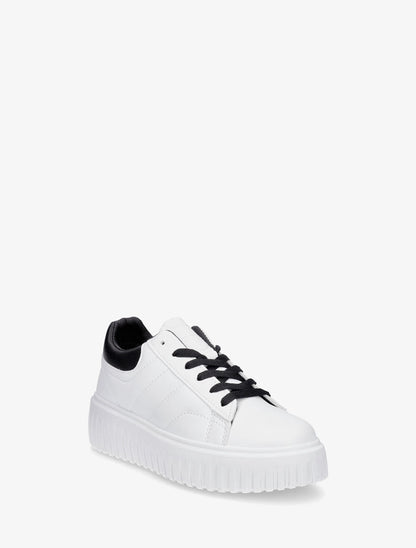 Sneakers à plateforme striée - Blanc/noir - 2