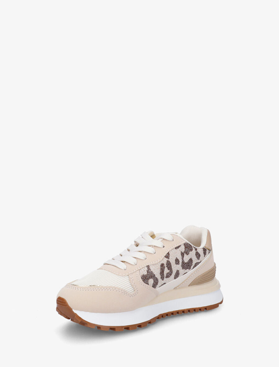 Sneakers en simili à détail irisé - Taupe - 3