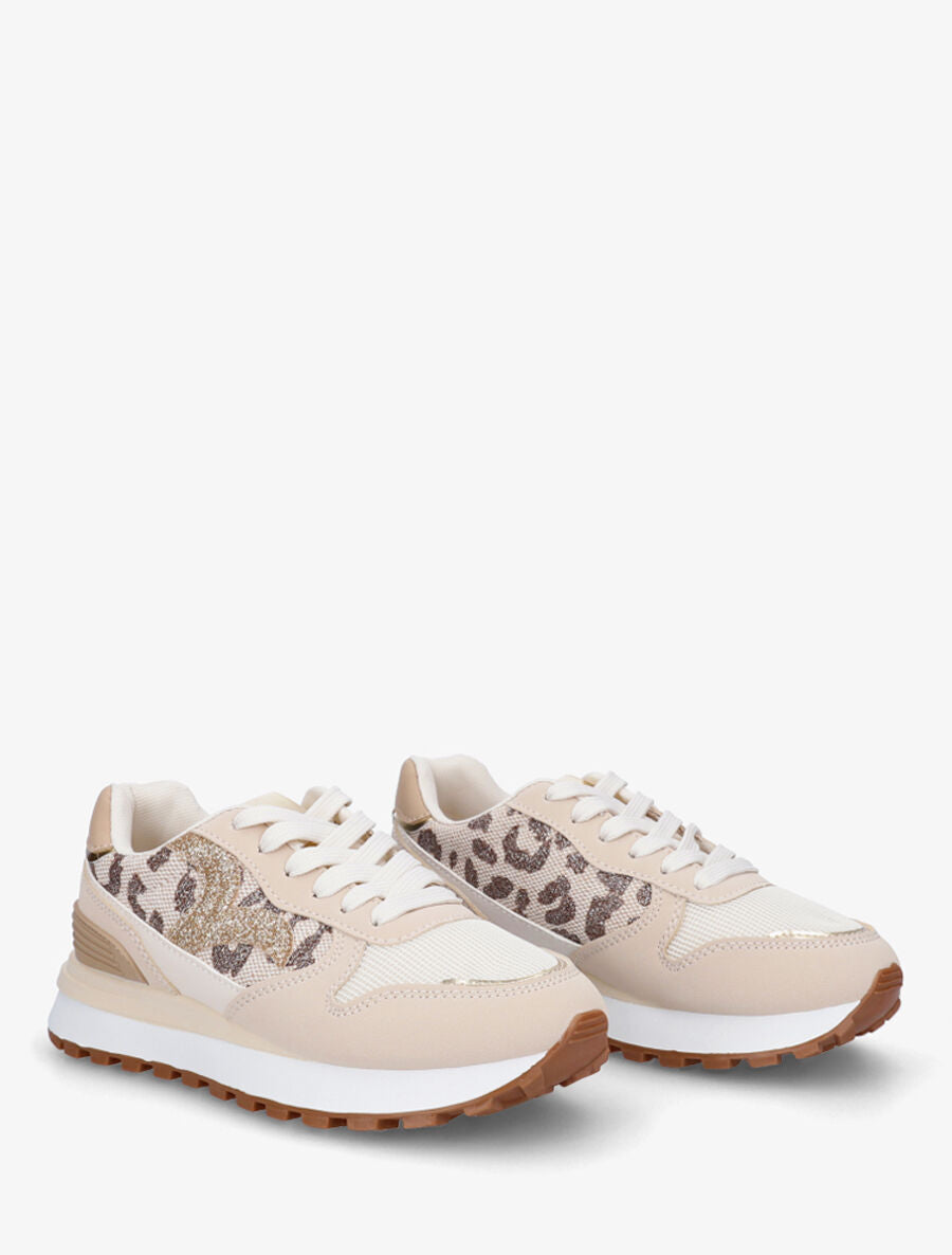 Sneakers en simili à détail irisé - Taupe - 4
