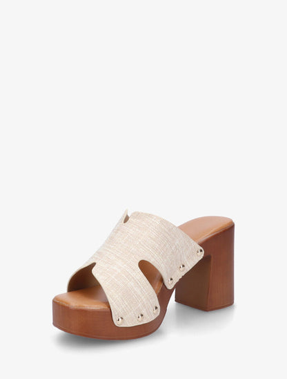 Mules à talon effet bois et ganse effet osier - Beige - 3