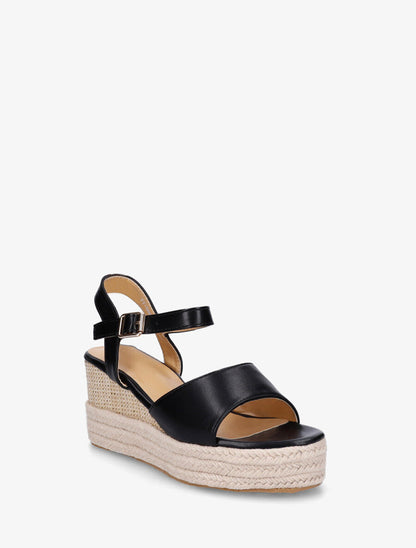 Sandales compensées en simili style espadrille - Noir - 2