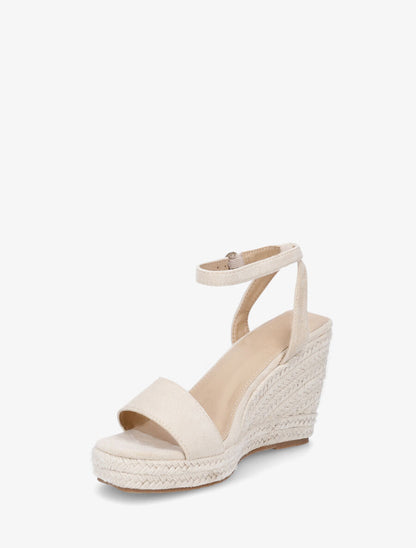 Sandales compensées en suédine - Beige - 3