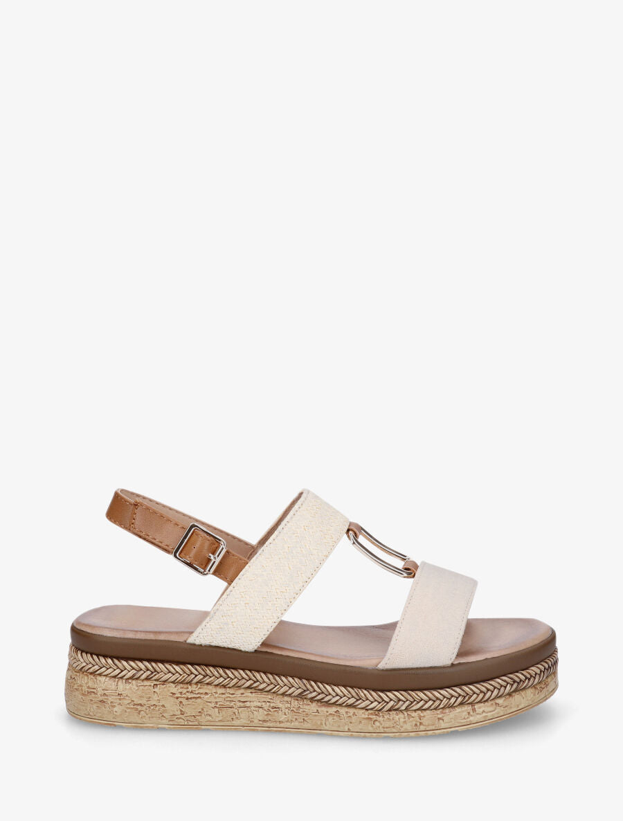 Sandales compensées à brides bi-matière - Beige - 5
