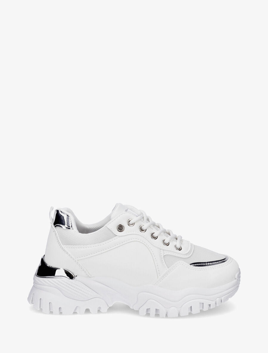 Sneakers en simili à empiècement métal au talon - Blanc - 1