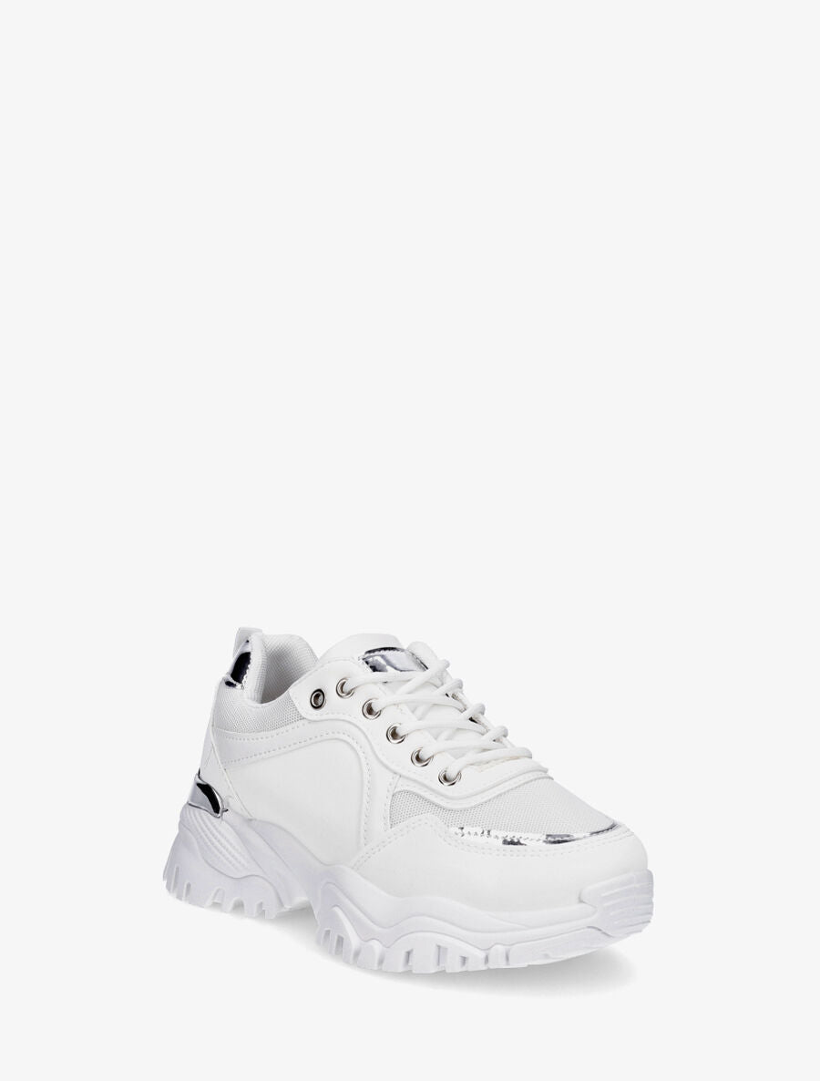 Sneakers en simili à empiècement métal au talon - Blanc - 2