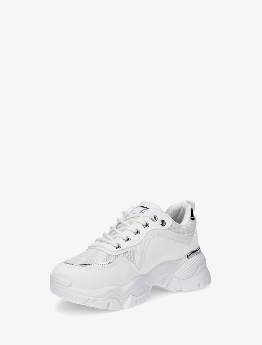 Sneakers en simili à empiècement métal au talon - Blanc - 3