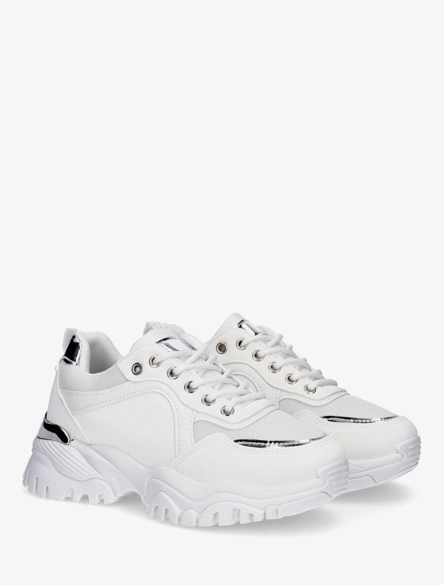 Sneakers en simili à empiècement métal au talon - Blanc - 4