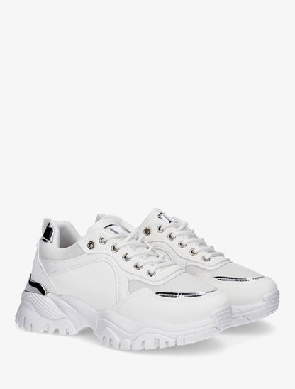 Sneakers en simili à empiècement métal au talon - Blanc - 4