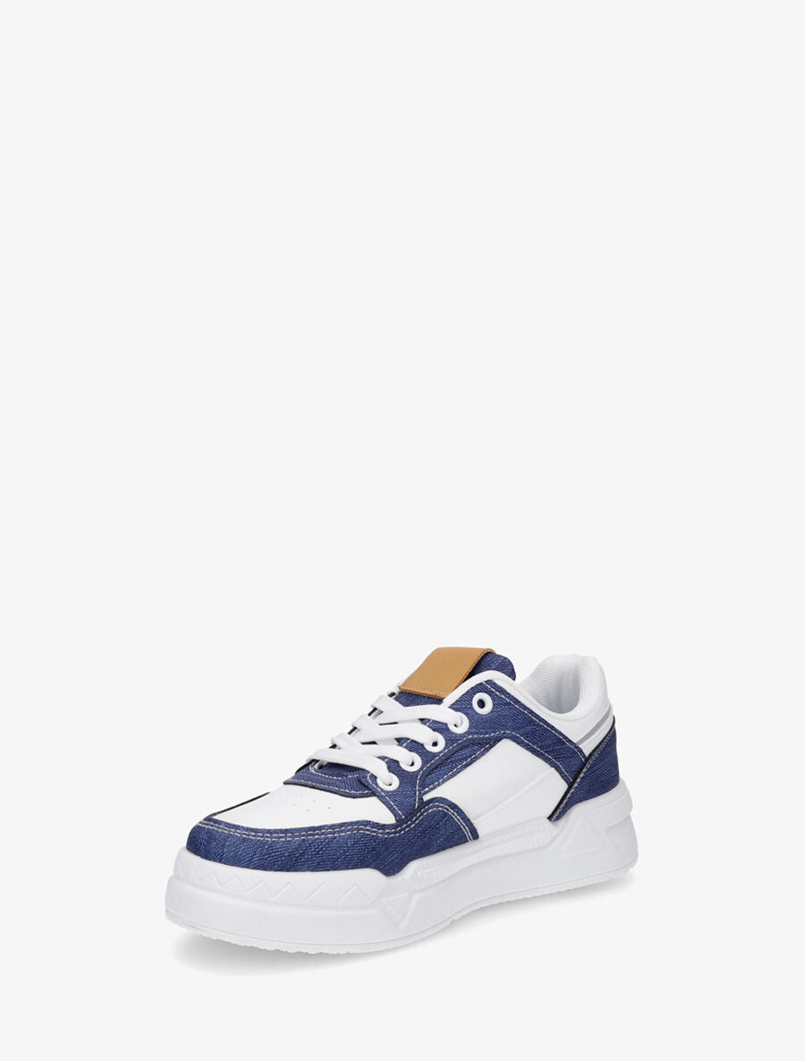 Sneakers en simili à empiècement jean - Bleu - 3