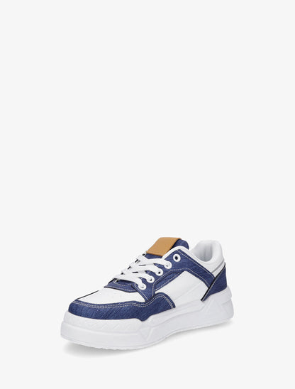 Sneakers en simili à empiècement jean - Bleu - 3